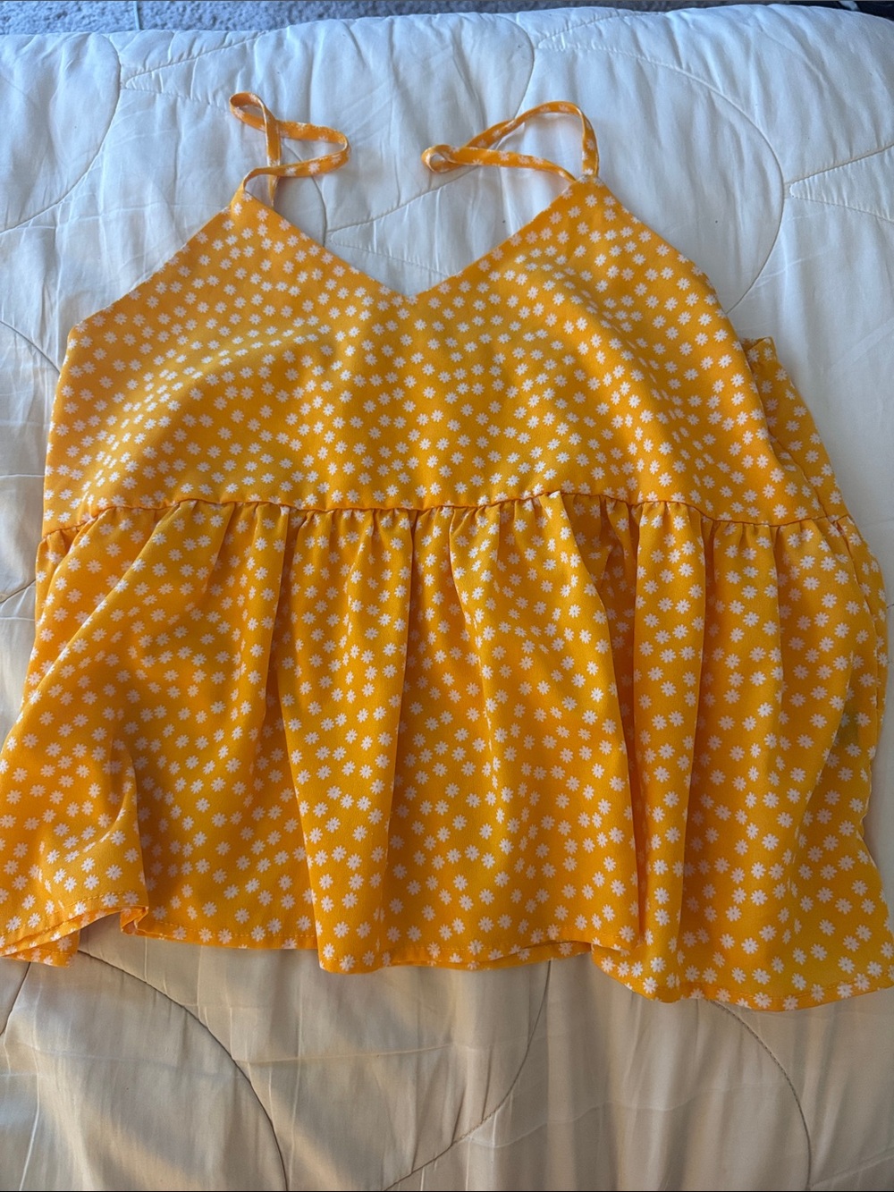 SHEIN Yellow Floral Spaghetti-Strap Peplum Cami